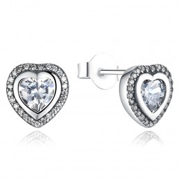 Cercei argint Diamonds Hearts Studs